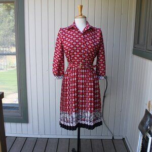 vintage 80's Belted pleated red purple gold lady carol petites dress MP 12P